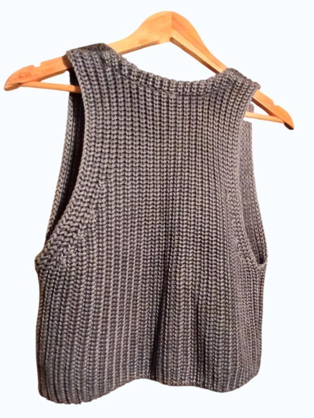 FREE PEOPLE Gray Chunky Knit Button Front Vest - EUC - Picture 6 of 14